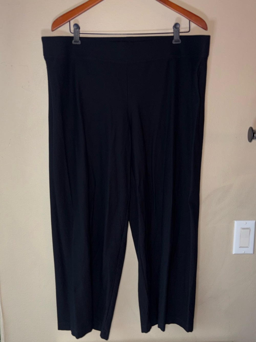 Eileen Fisher Wide Leg Pull On Pants Elastic‎ Waist Minimalist Lagenlook Black